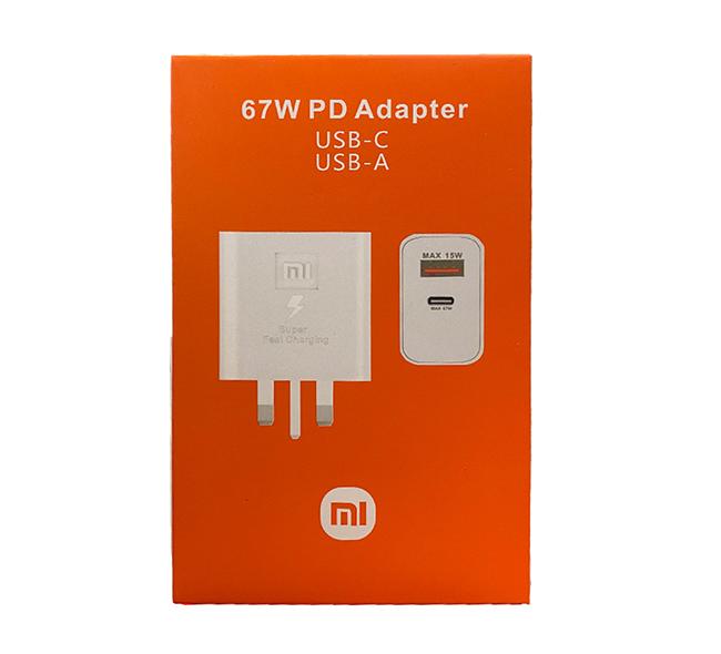 شارژر سه پین 67W شیائومیXIAOMI  دارای دو خروجی usb/pd