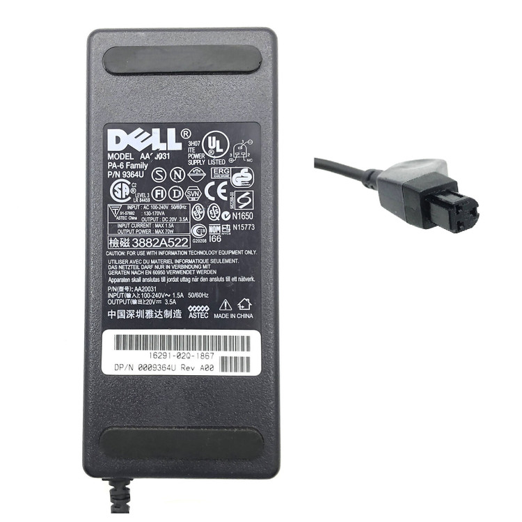 آداپتور لپ تاپ دل 20 ولت 3.5 آمپر DELL سوکت گرد 3 پین اصلی