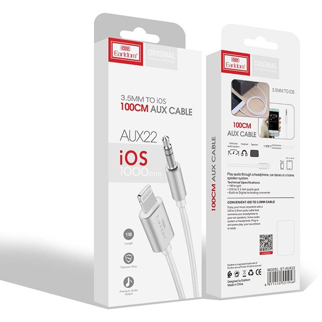 کابل تبدیل لایتنینگ به AUX ارلدام مدل ET-AUX22 به طول 1 متر