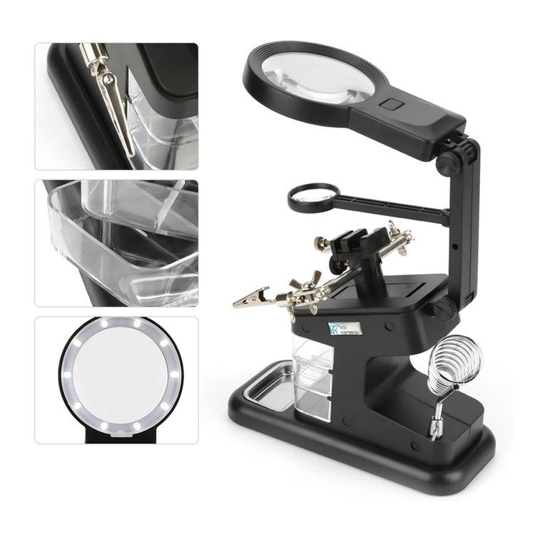 ذره بین و گیره مونتاژ حرفه ای دارای سه ذره بین TE-803 کشو دار