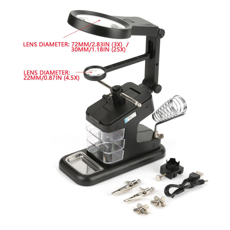 ذره بین و گیره مونتاژ حرفه ای دارای سه ذره بین TE-803 کشو دار