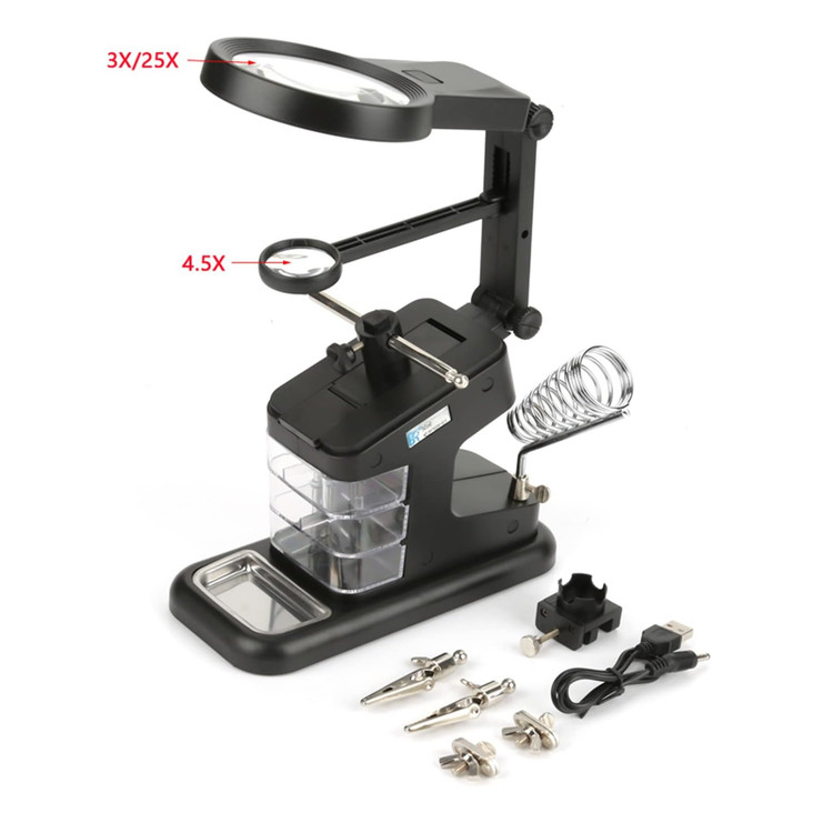 ذره بین و گیره مونتاژ حرفه ای دارای سه ذره بین TE-803 کشو دار